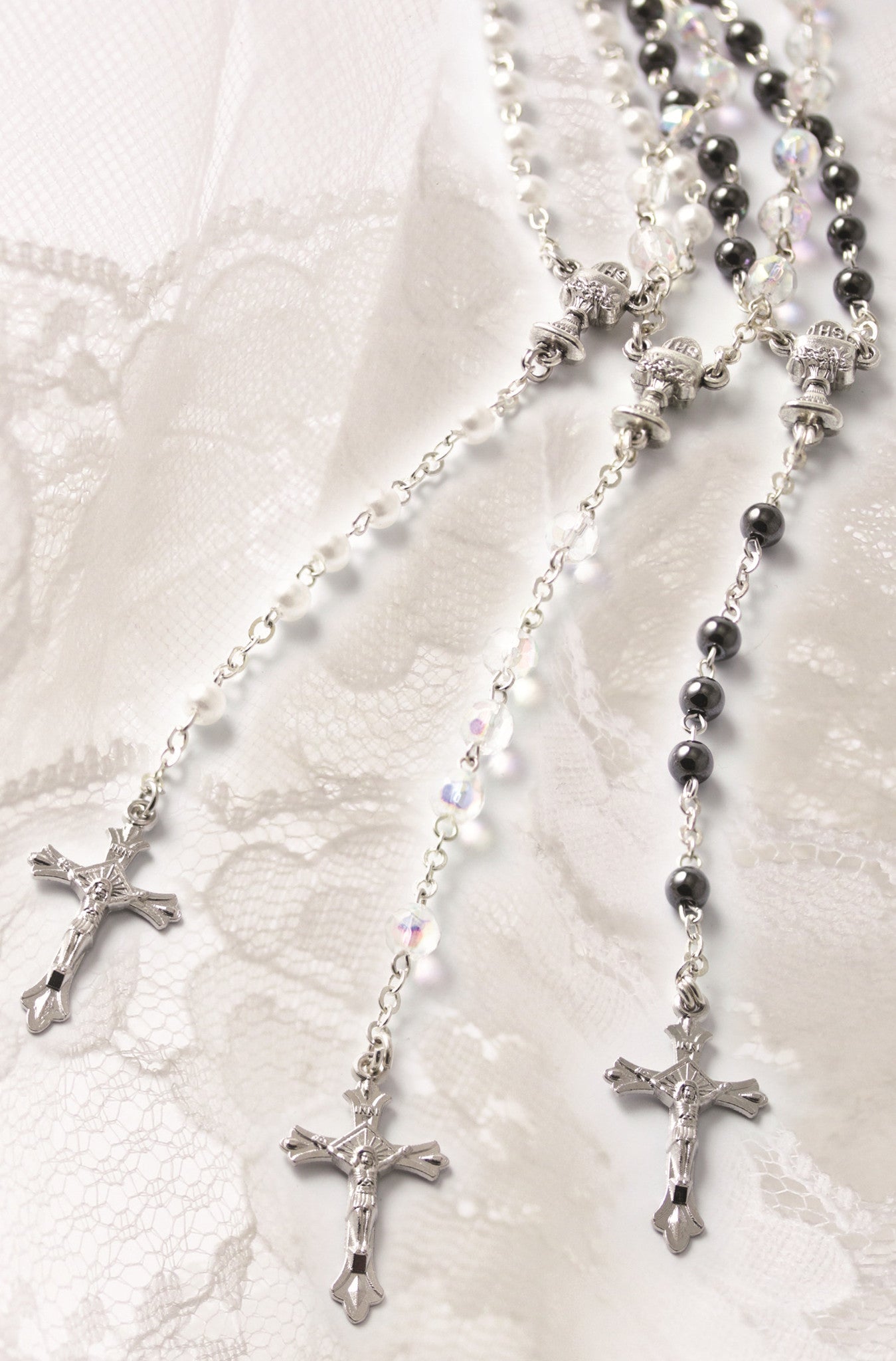 Hematite Communion Rosary Gift Boxed