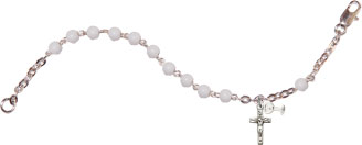 Silver Plated White First Communion Rosary Bracelet