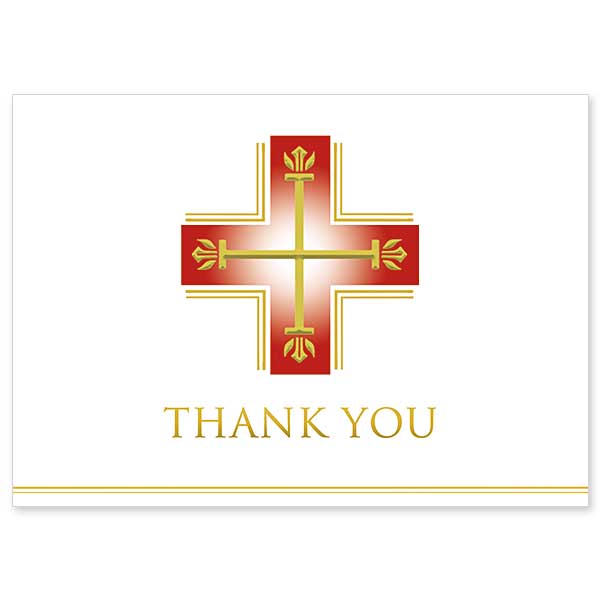 Red and Gold Cross Thank You Note