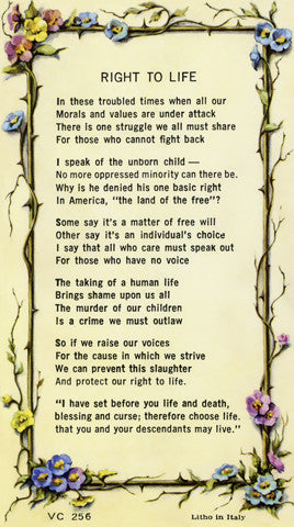Right to Life Prayer Card