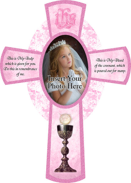 First Communion Photo Frame Pink Cross