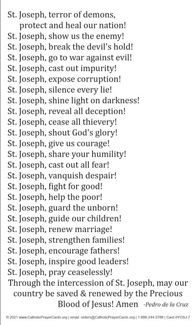 Year of St. Joseph Prayer for Exorcism of Nations