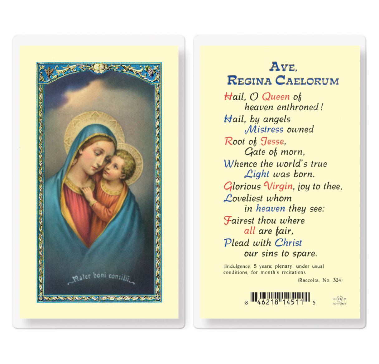 Our Lady of Good Counsel Holy Card