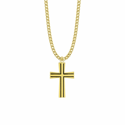 1-1/4 Inch 14KT Gold Plated Over Sterling Silver Antiqued with Flared Ends Cross Necklace