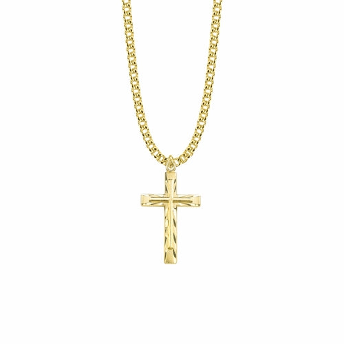 1-1/4 Inch 14KT Gold Plated Over Sterling Silver Diamond Engraved Inner Cross Necklace