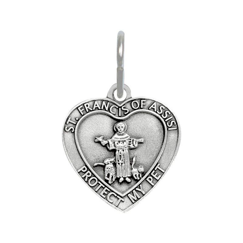 1-1/8 Inch Pewter Heart and St. Francis Pet Medal