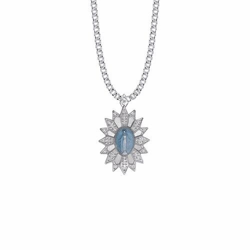 1-1/4" Sterling Silver Blue Enameled Starburst Filigree Miraculous Medal