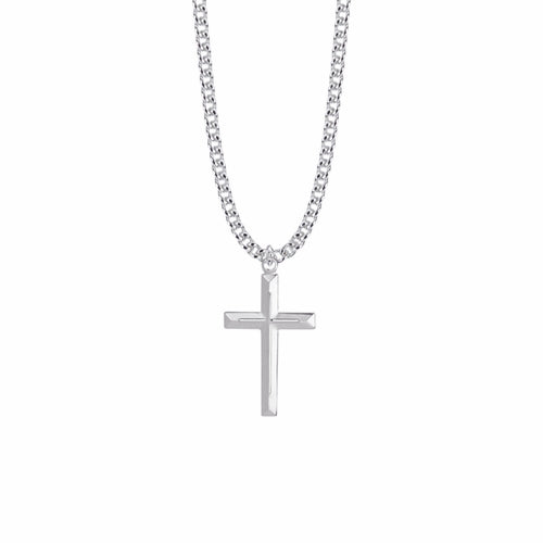 1-3/16 Inch Sterling Silver Beveled Inner Cross Necklace