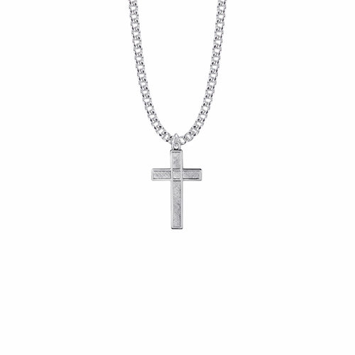 Inch Sterling Silver Diamond Engraved Cross Necklace