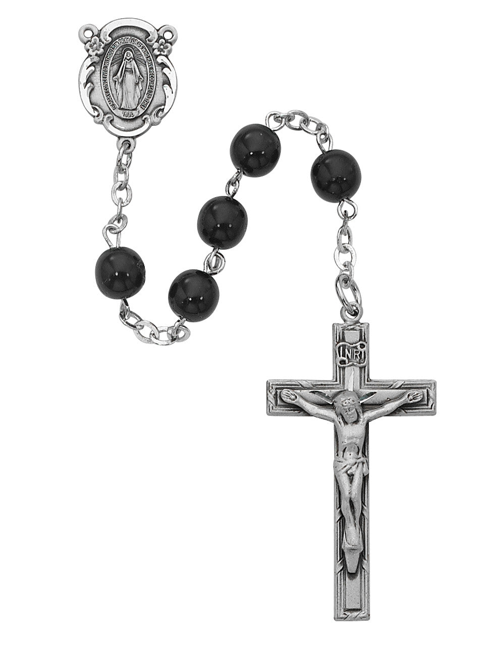7mm Black Glass Rosary