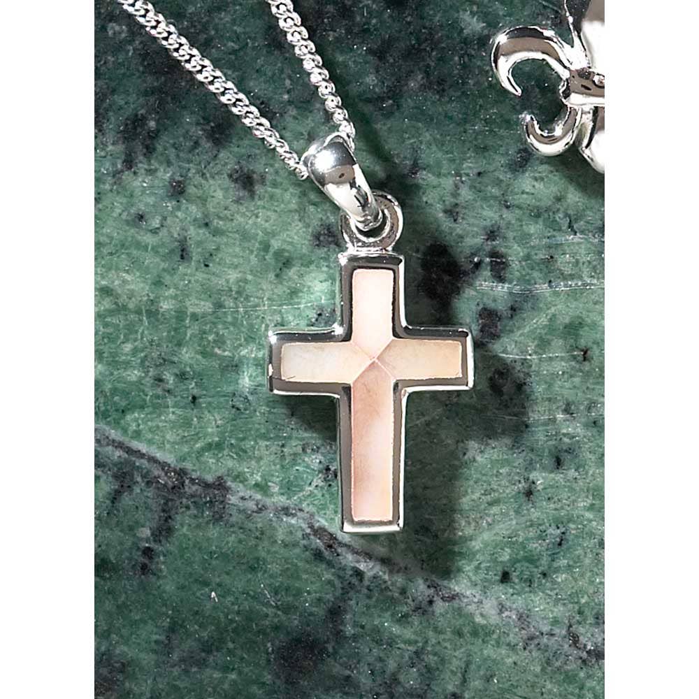 Silver Plated Small Mother Of Pearl Box Cross Necklace