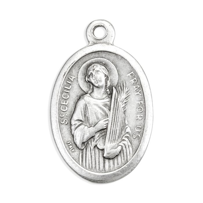 Medalla oxidada Santa Cecilia y Santa Inés