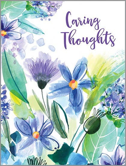 With Scripture Thinking of You Card - Blue/Purple Flowers