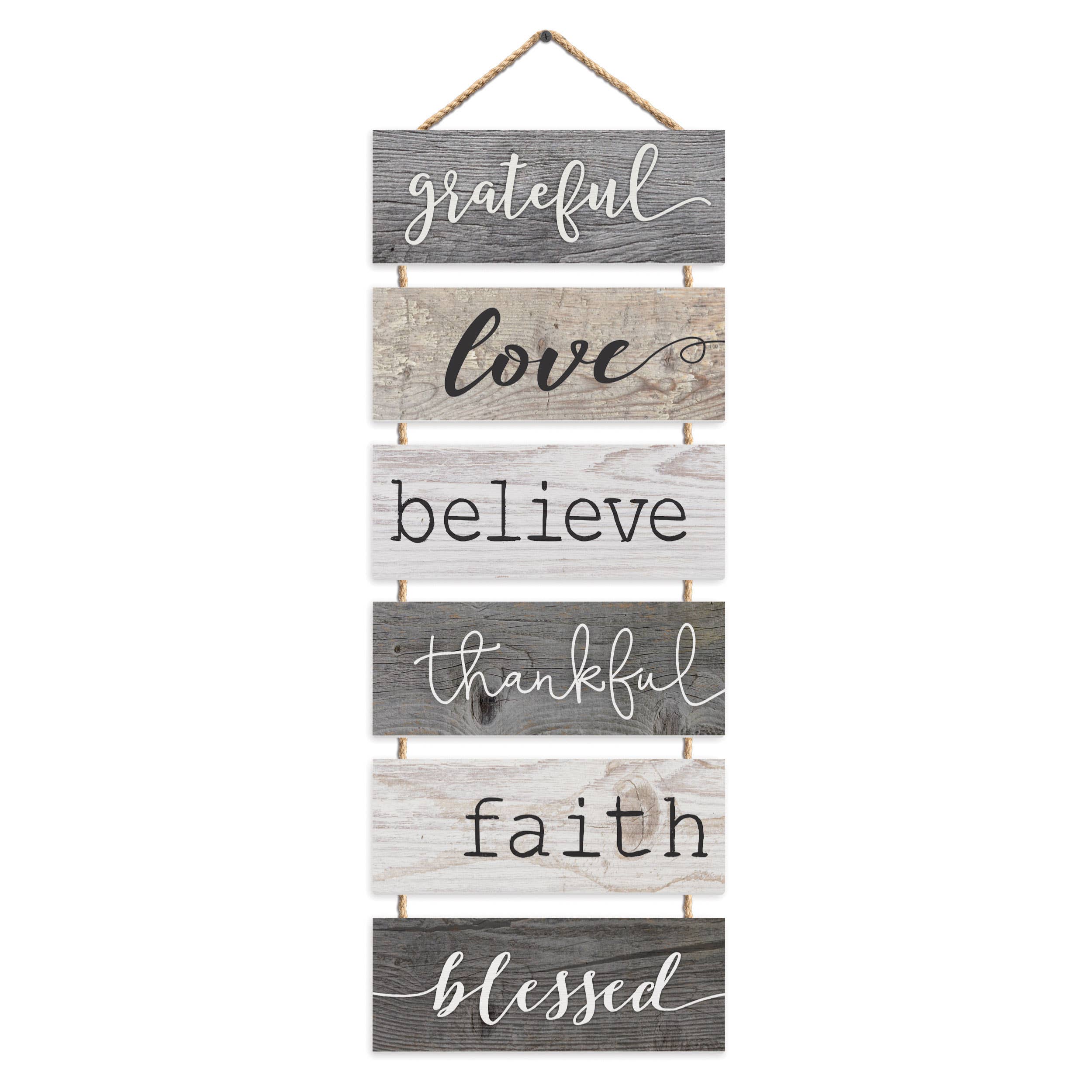 Grateful, Love Believe, Thankful, Faith, Blessed Stacked Hanging Sign