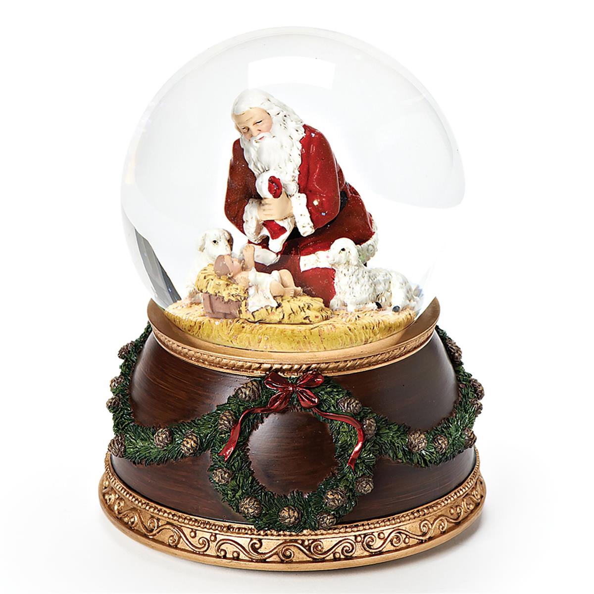 Kneeling Santa Waterglobe with Wreath