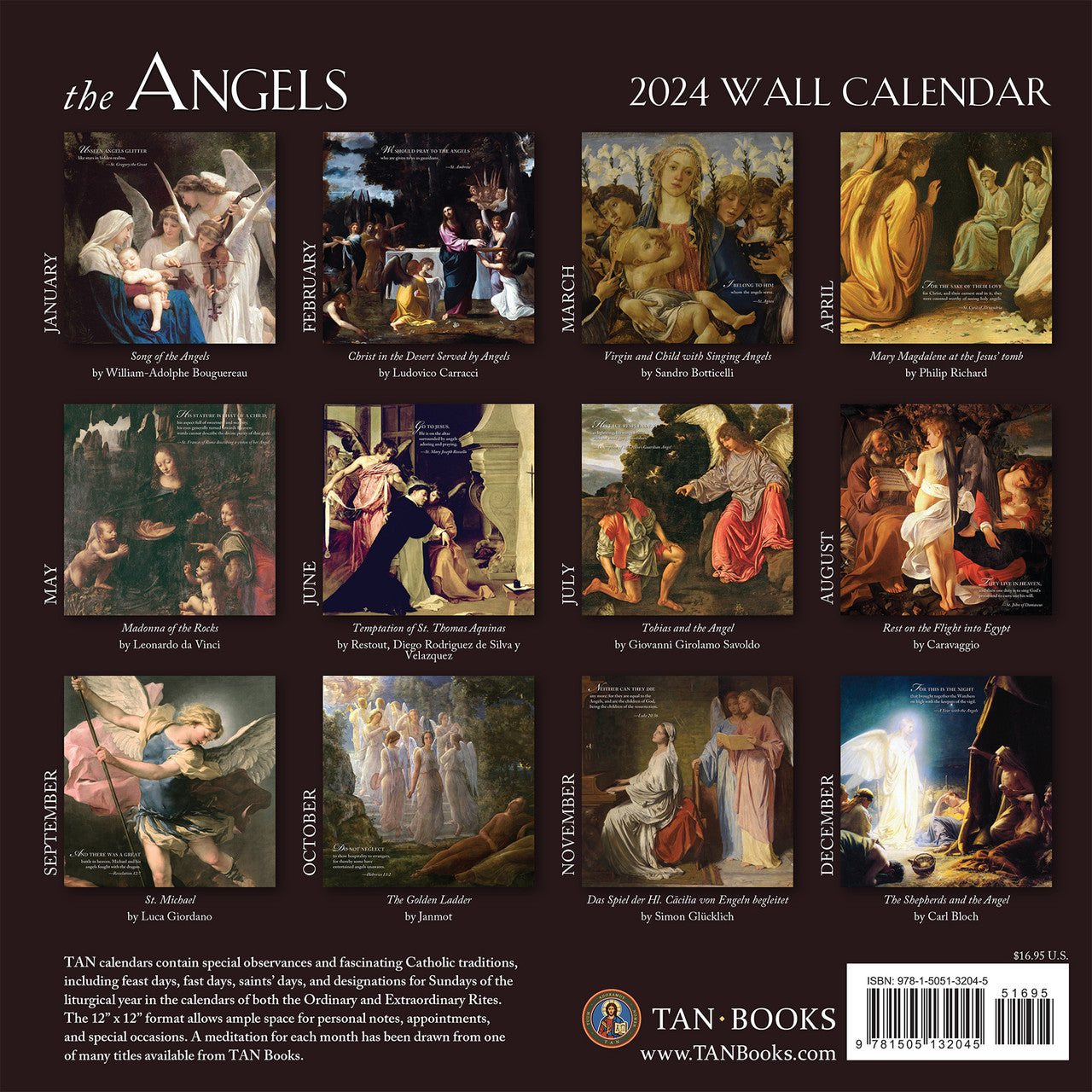 Calendario de pared católico de los ángeles 2023