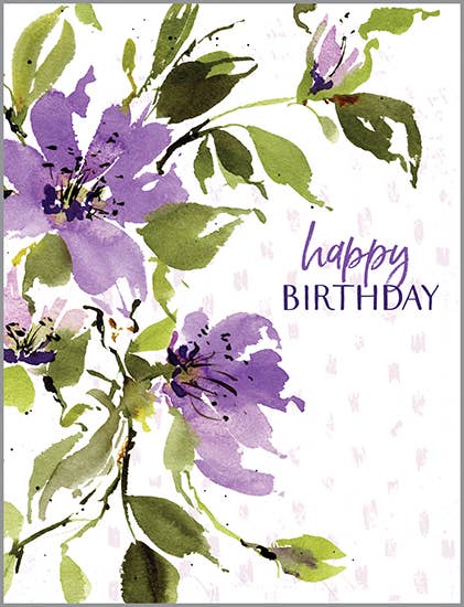 With Scripture Birthday Greeting Card - Purple Bday Flowers