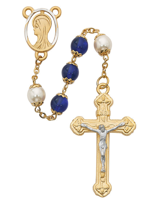 8MM PEARL/BLUE  CAPPED ROSARY