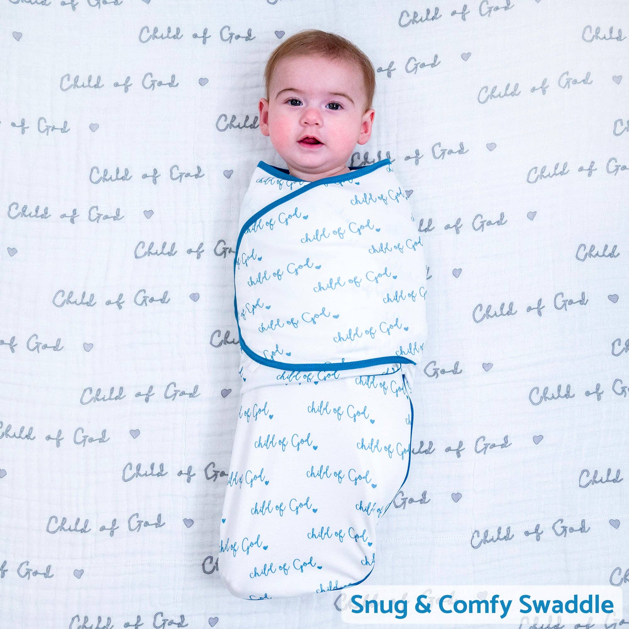 Cotton Velcro Newborn Swaddle Sack Blue Child of God