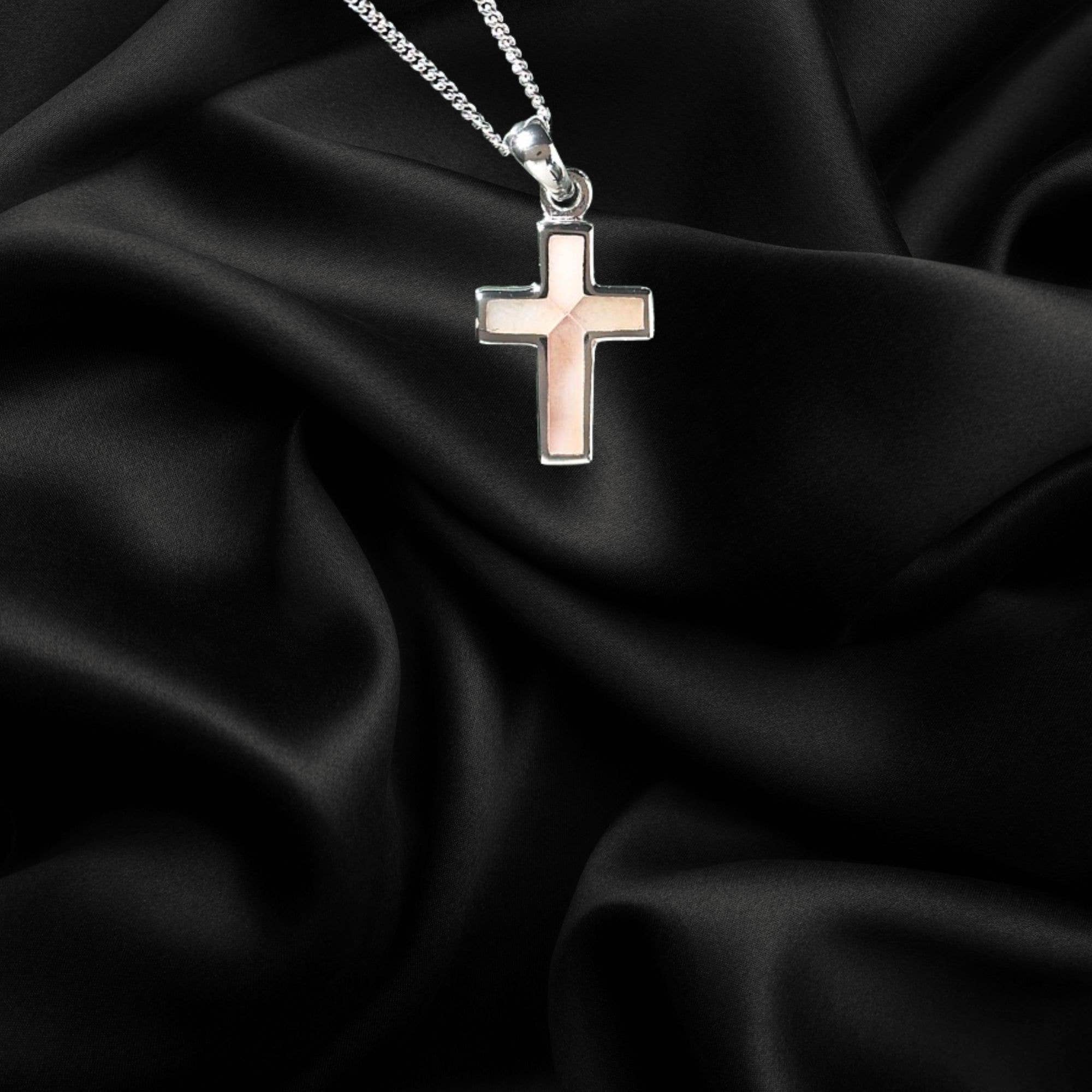 Silver Plated Small Mother Of Pearl Box Cross Necklace