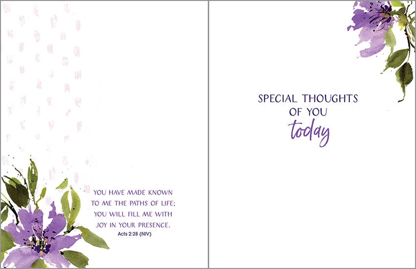 With Scripture Birthday Greeting Card - Purple Bday Flowers