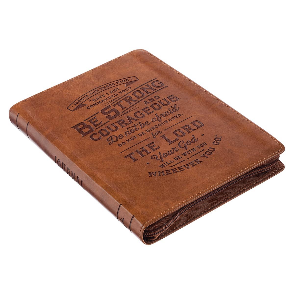 Journal Classic Zip Brown Strong & Courageous Josh. 1:9