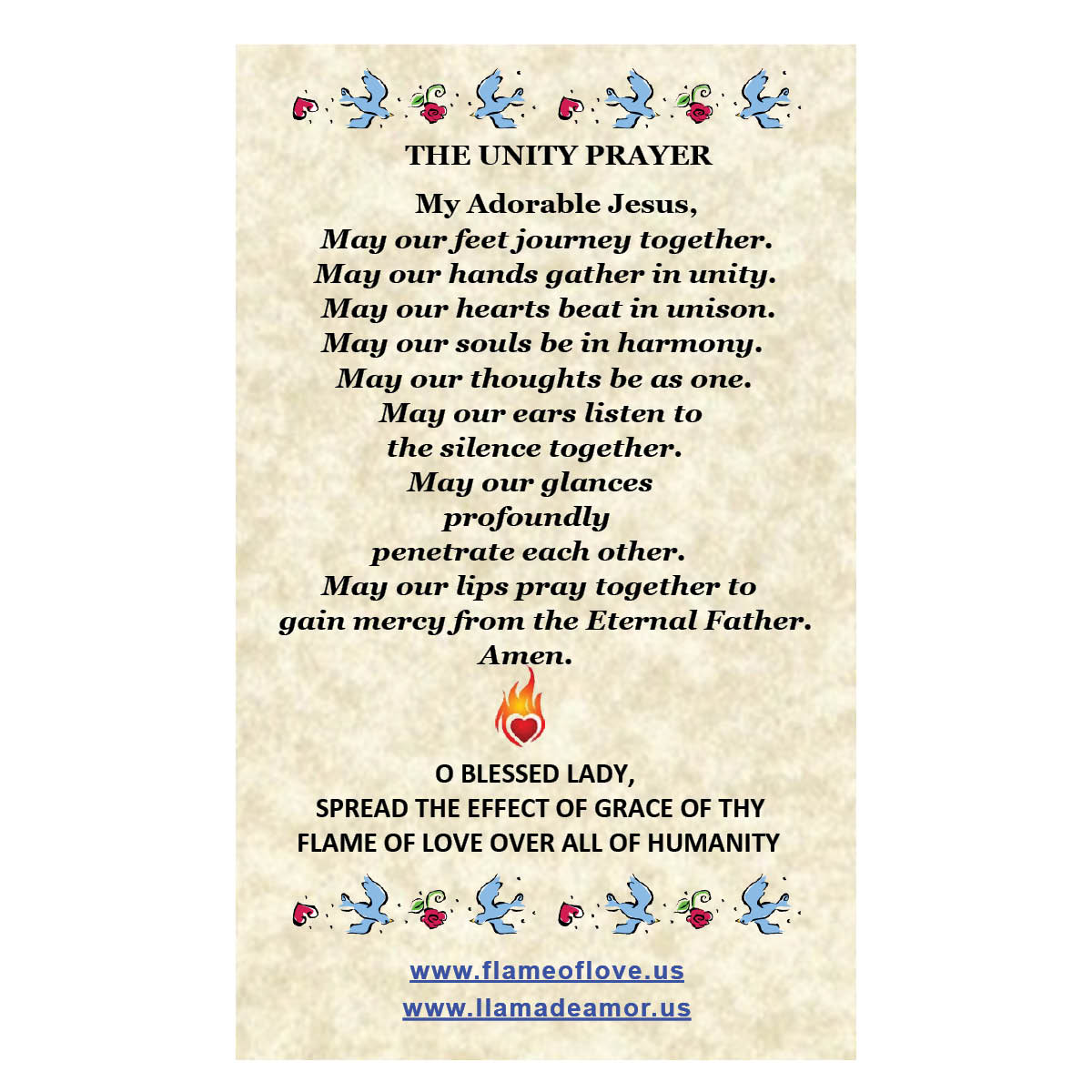 Flame of Love Unity Prayer Card