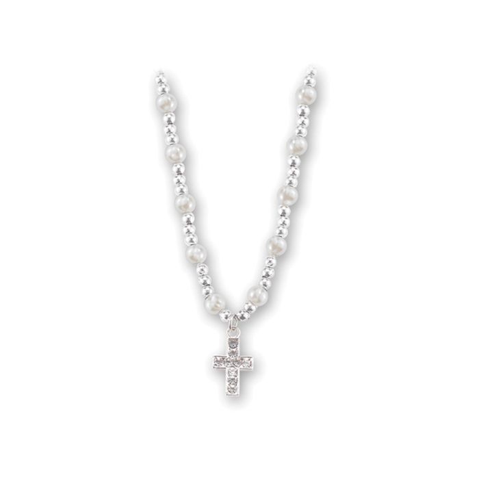6mm White Pearl Bead Necklace with Silver Beads