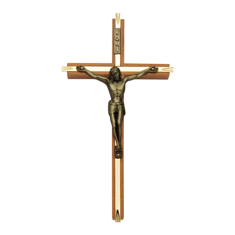 10-inch Walnut Crucifix with Brass Inlay
