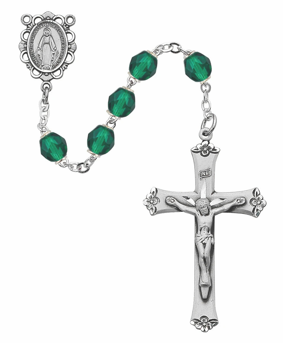 Sterling Silver 6MM EMERALD ROSARY