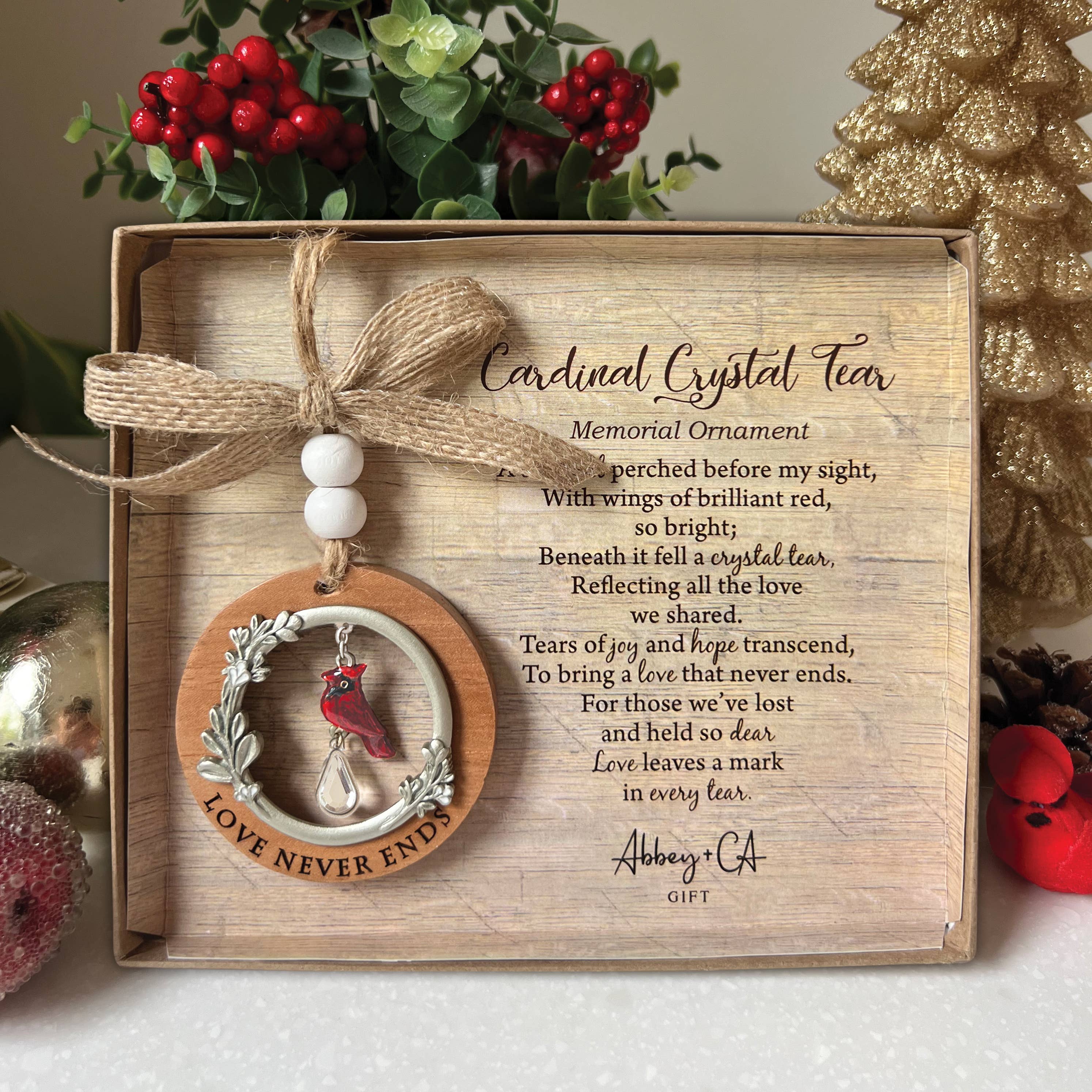 Cardinal Crystal Tear Memorial Ornament 