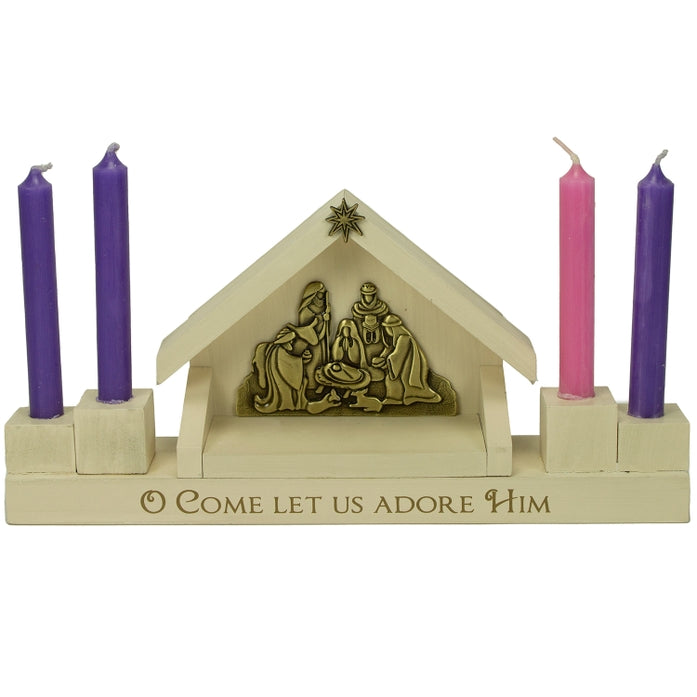 Mini Nativity Wreath with Purple & Pink Candles