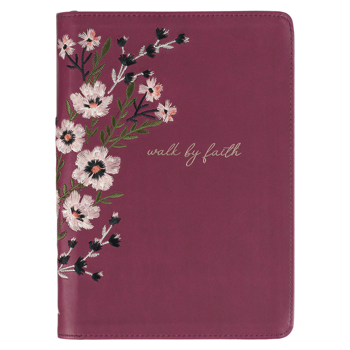 Walk By Faith Beet Red Faux Leather Classic Journal with Zippered Closure - 2 Corinthians 5:7