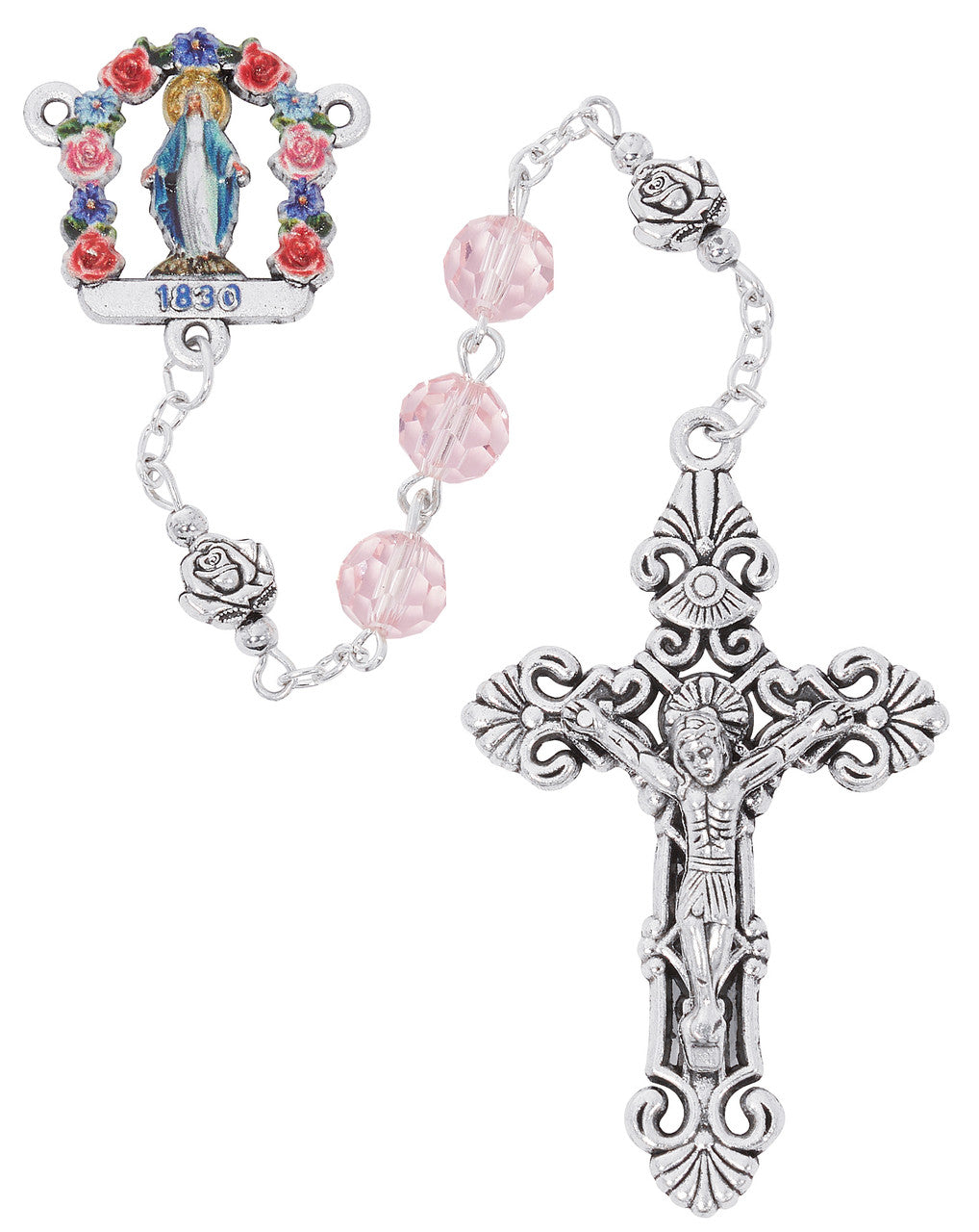 8mm Pink Glass Crystal Rosary