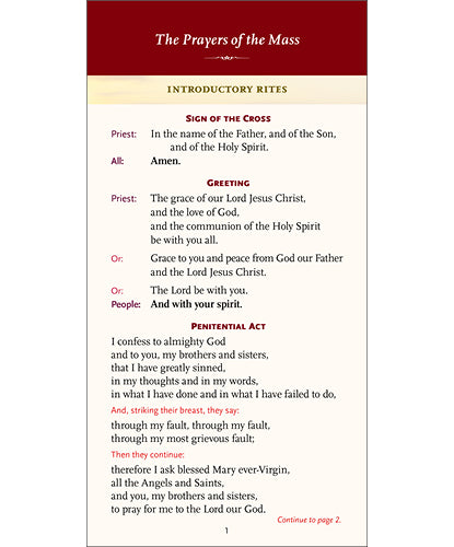 Pew Card for Mass-Revised Roman Missal 2nd Edition