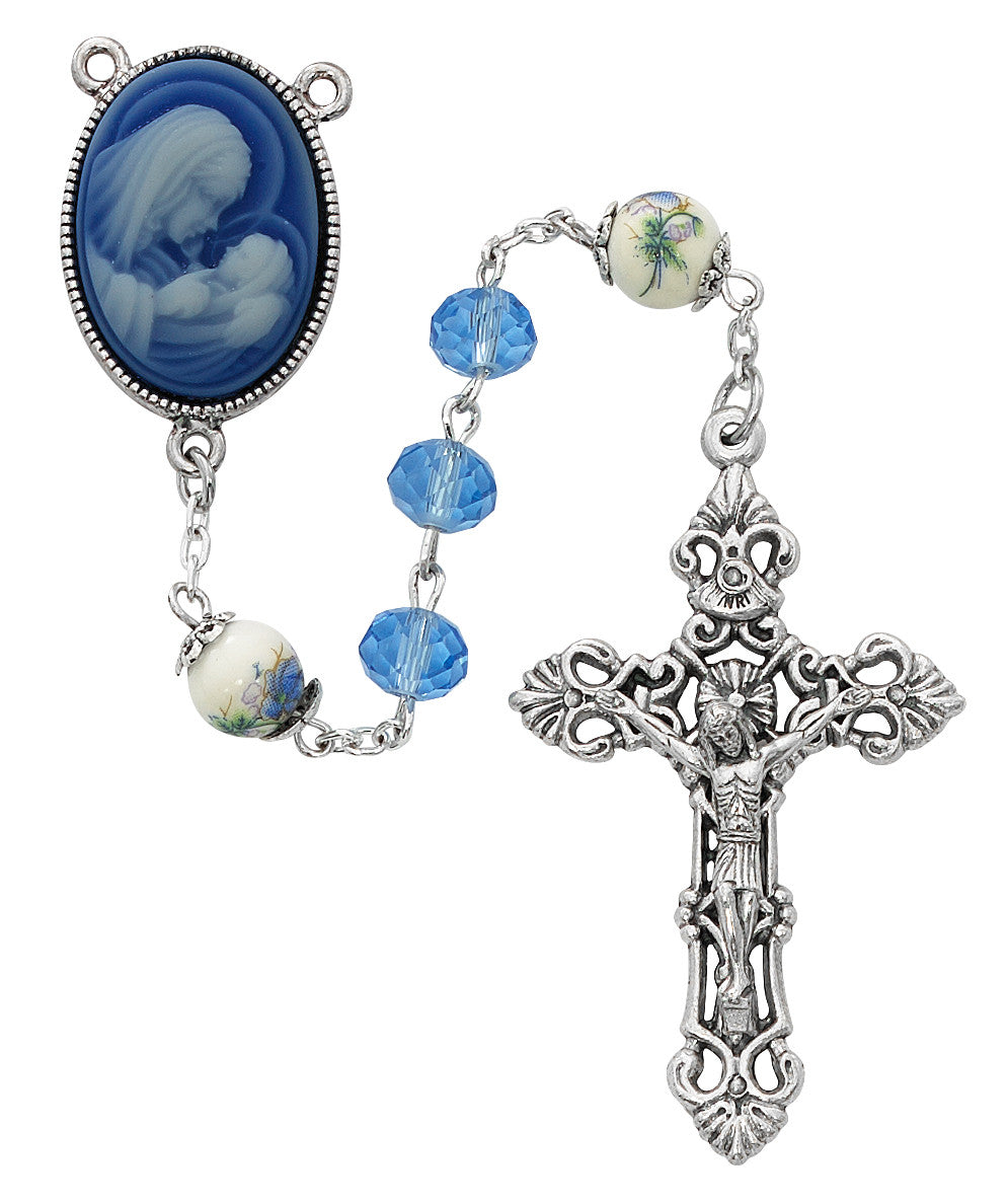 7MM BLUE CRYSTAL CAMEO ROSARY