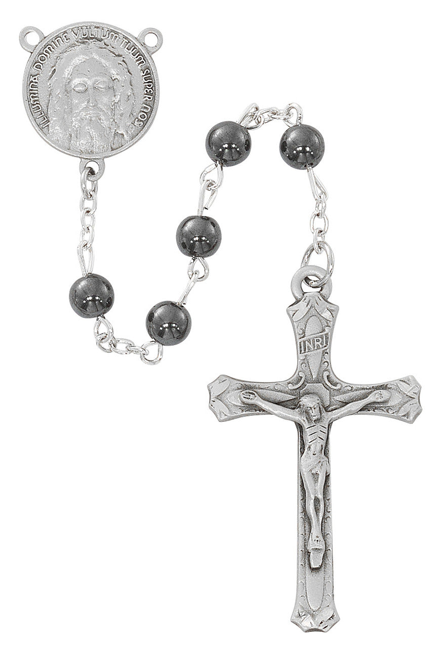 6mm Hematite Holy Face Jesus Rosary