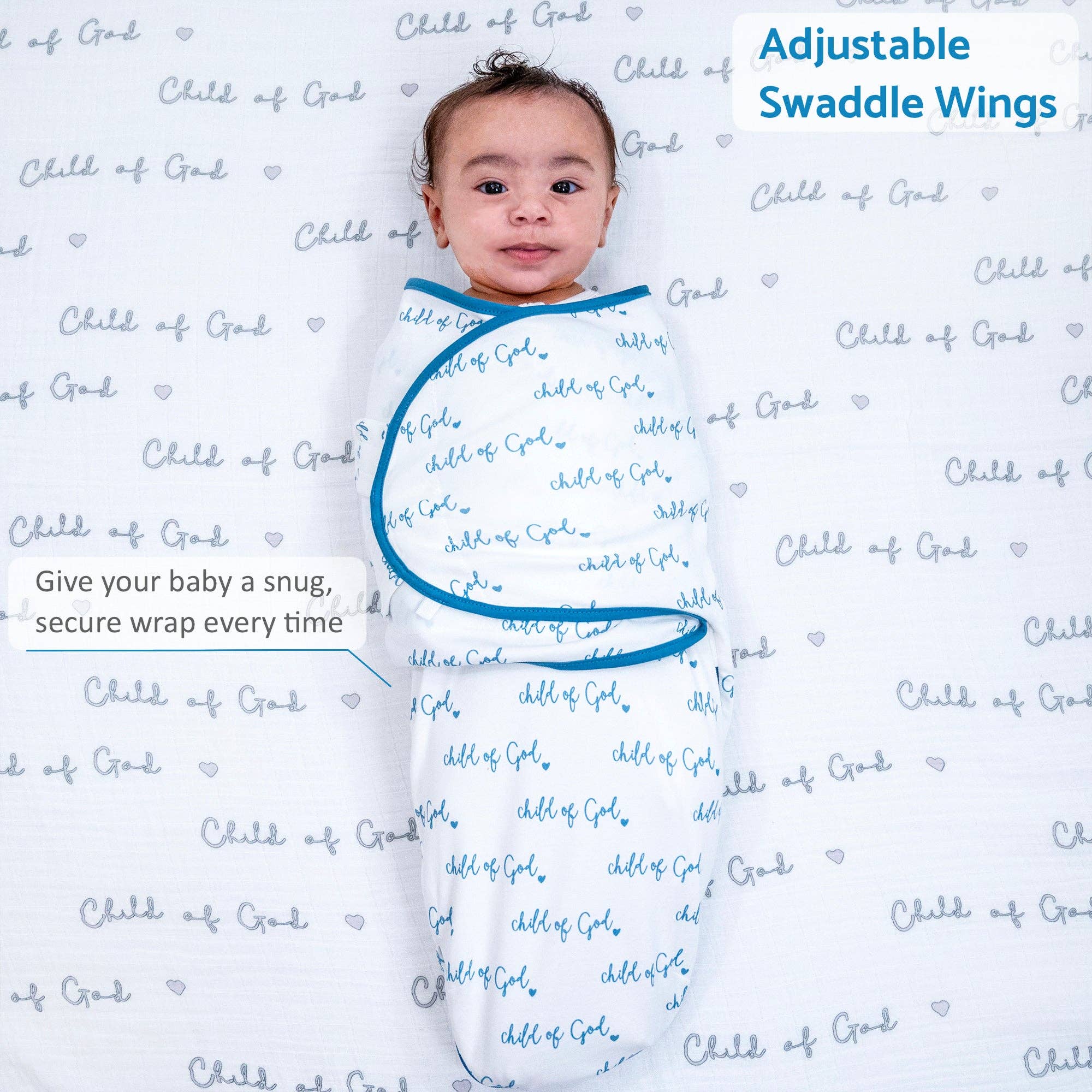 Cotton Velcro Newborn Swaddle Sack Blue Child of God