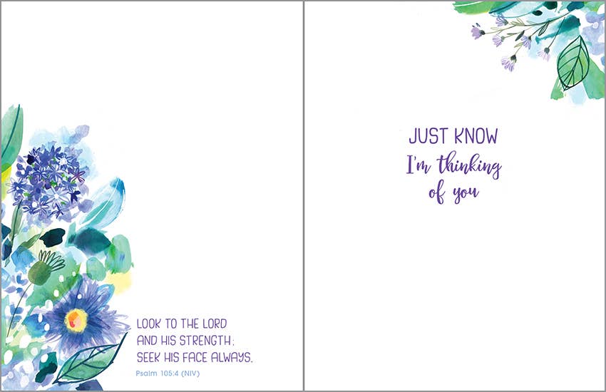 With Scripture Thinking of You Card - Blue/Purple Flowers