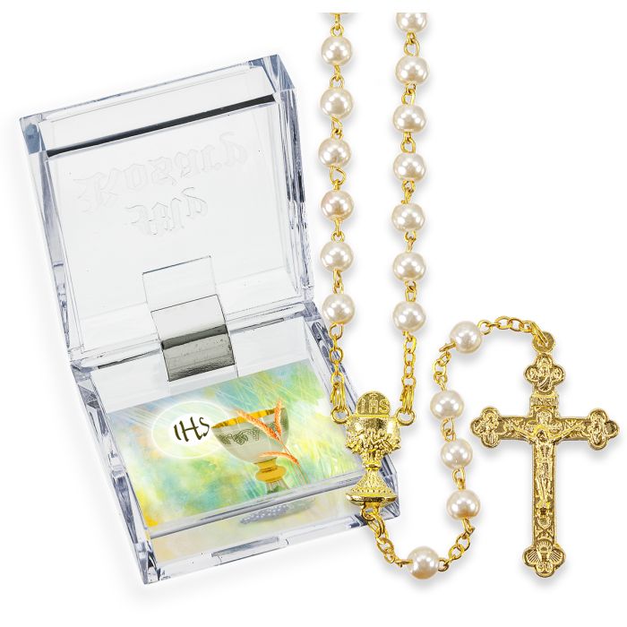 Whitepearl Bead Gold Rosary