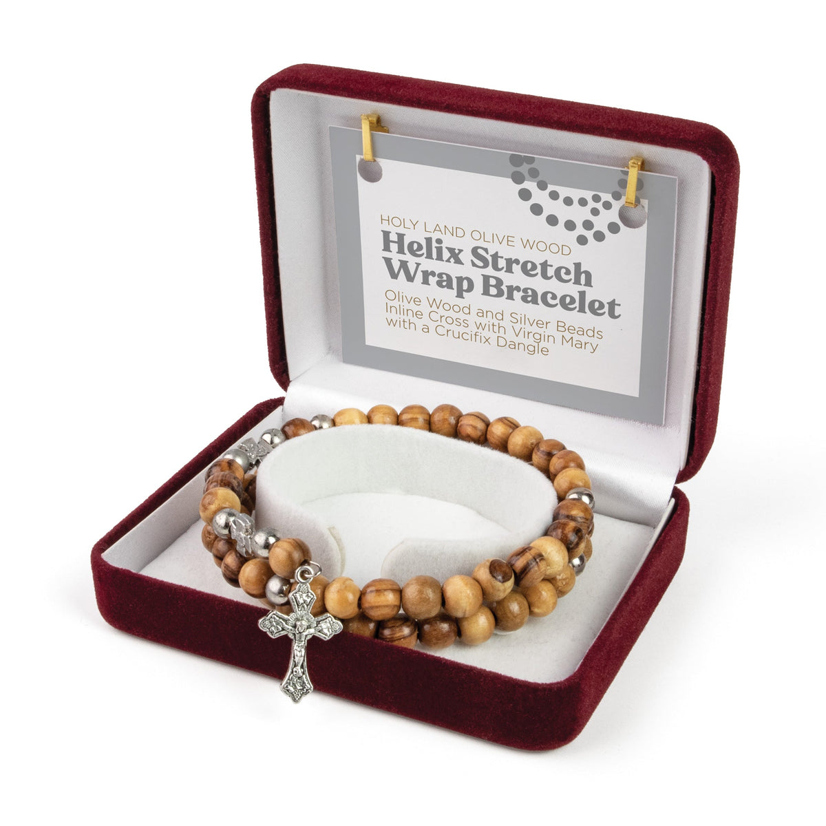 Helix Stretch Wrap Bracelet with Olive Wood and Silver Beads