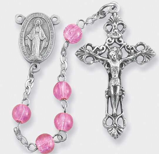 FUSCHIA CAT'S EYE GLASS BEADS ROSARY