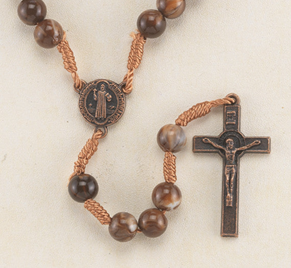 Brown Marbel Bead Rosary Benedict Crucifix