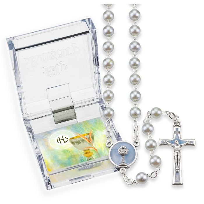 First Communion Rosary Blue boxed