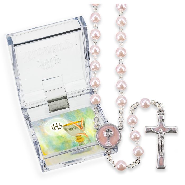 First Communion Rosary Pink