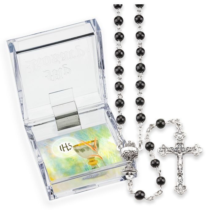 Black Glass Bead First Communion