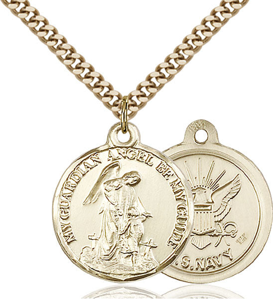 Gold Filled Guardain Angel / Navy Pendant