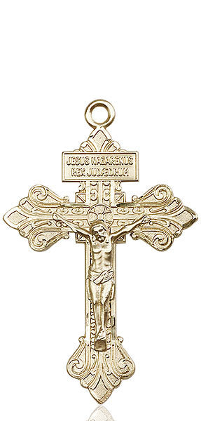 Medalla de crucifijo de oro de 14 kt