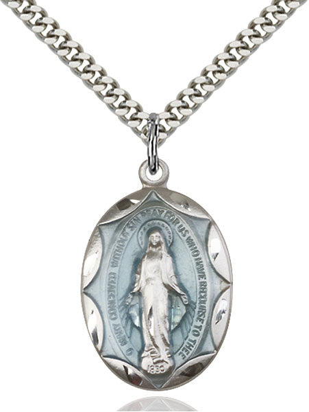 Sterling Silver Miraculous Blue Epoxy Pendant