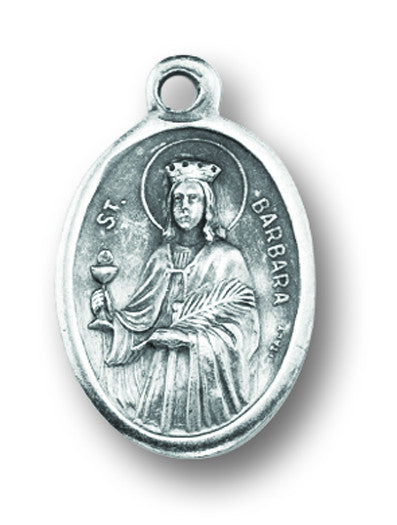 St. Barbara & Virgin of Carmel oxidized medal